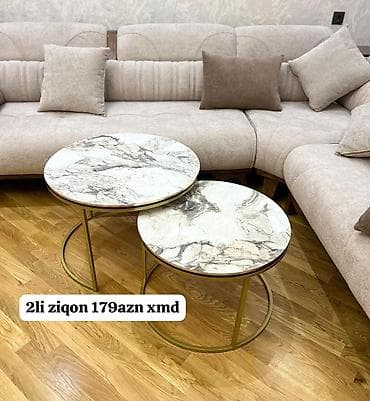 kapron stollar: İki ədəd dairəvi salon stol dəsti - Üst lövhə: mərmər naxışlı dairəvi — 1