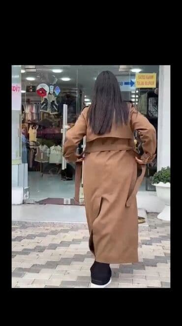 женские коричневые плащи: Uzun qadın trençkot – klassik bej/qəhvəyi ton - Model: ikiqat — 2