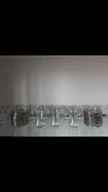 Çay dəsti, rəng - Gümüşü, Şüşə, Schafer, 24 nəfərlik, Almaniya
