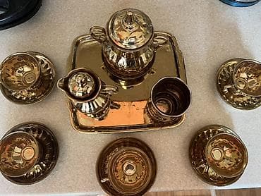 cay: Çay dəsti, rəng - Qızılı, Metal, 6 nəfərlik — 1