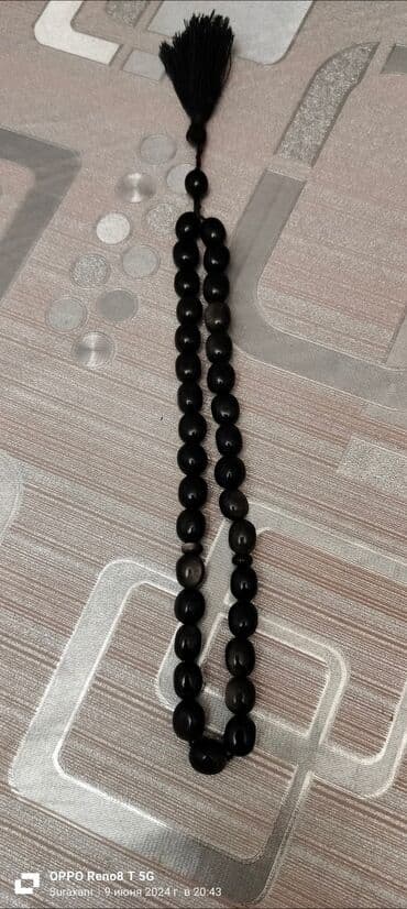 Очки: Qara muncuqlu təsbeh - Material: parlaq qara tonlarda yumru-oval — 3