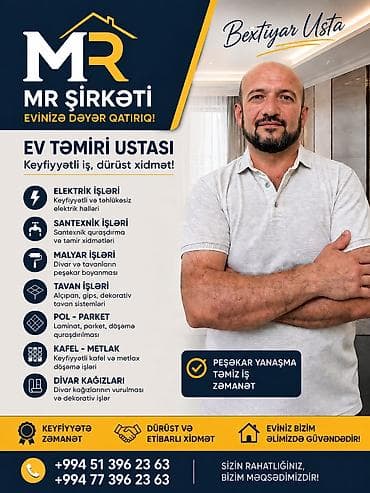 ремонт балконов: EV TƏMİRİ USTASI – MR Şirkəti Xidmətlər: - Elektrik işləri — 1
