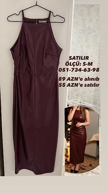 massimo dutti ispaniya: Bordo rəngli, midi uzunluqlu, qolsuz, dar kəsimli don. Yüksək halter — 1