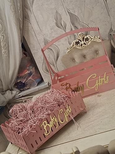 “Baby Girl” temalı dekorativ səbətlər dəsti - Rəng: pudra/çəhrayı -