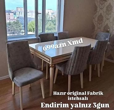 Yemək otağı dəstı – masa və 6 ədəd stul - Rəng: krem/ağ masa üstü