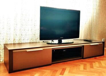 раковина с тумбой и зеркалом: Новый, Прямой ТВ стенд, С полками, Деревянный — 2