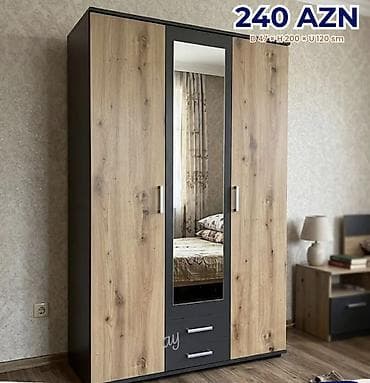 skafi: 3 qapılı geyim dolabı – 240 AZN Ölçülər: Dərinlik 47 sm × Hündürlük — 1