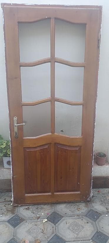 taxta qapi sekilleri: Ağac qapı – şüşəli dizayn 2 metr 92 sm - Material: təbii ağac karkas — 1