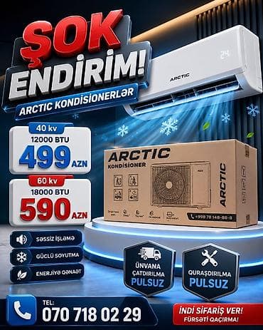 kansenerlər: 40 kv 12000 BTU – 499 AZN 60 kv18000 BTU – 590 AZN Anbardan satış — 1