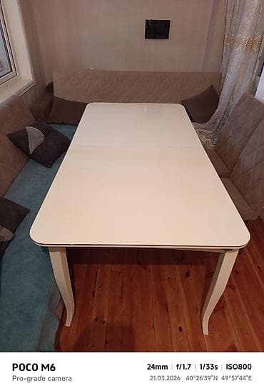 12 neferlik stol: Mətbəx masası, Açılan, MDF, Dördbucaq masa — 1