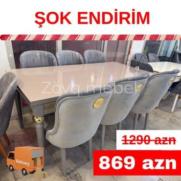 qara sam: Qonaq otağı üçün, Yeni, Açılan, Kvadrat masa, 6 stul — 6