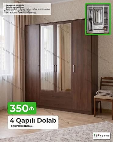 4 qapılı paltar dolabı – 47×200×160 sm - Material: 18 mm laminat - — 1
