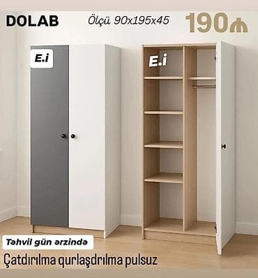 kitab ref: DOLAB – iki qapılı geyim şkafı - Ölçü: 90×195×45 sm - Daxili quruluş — 1