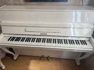 akustik gitara: Akkord upright pianino – klassik akustik model, ağ rəngdə parlaq — 2