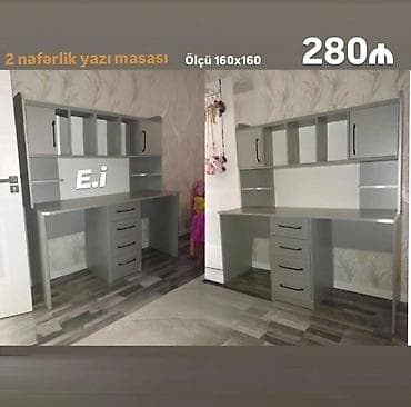 İki nəfərlik yazı masası - Ölçü: 160x160 - Rəng: boz - İki ayrı iş
