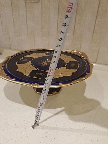 tort qabi: Tort və şiriniyyat qabı, rəng - Qızılı, Şüşə — 2