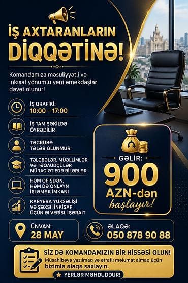 evdə online iş: Vakansiya: Məsuliyyətli və inkişaf yönümlü yeni əməkdaşlar Təsvir: - — 1