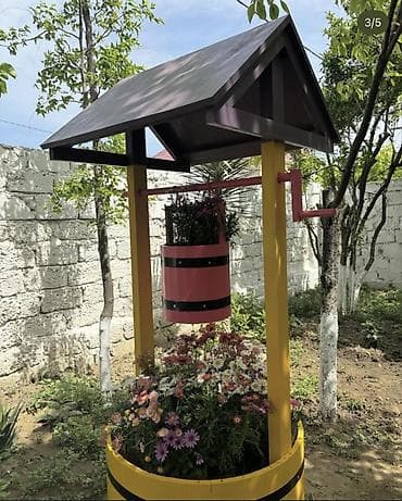 bag evleri dizayni: Bağ üçün dekorativ “quyu” tipli güldan-kompozisiya - Material: ağac — 5