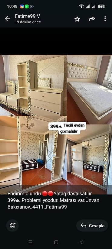 Endirim olundu 🛑🛑Yataq dəsti satılır 399₼. Problemi yoxdur. Matrası