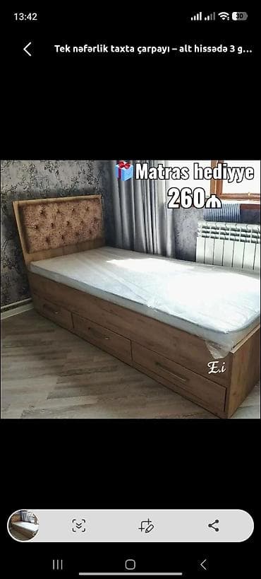 Yeni, Təknəfərlik çarpayı, Bazasız, Matras ilə, Siyirməli lalafo.az -da Yeni, Təknəfərlik çarpayı, Bazasız, Matras ilə, Siyirməli