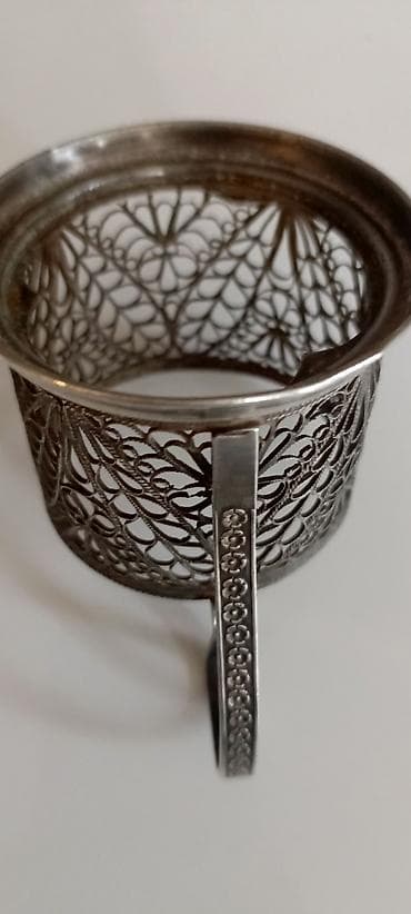 qül: Gümüş naxışlı stəkanaltı (filigran işləmə) - Material: metal; zərif — 3