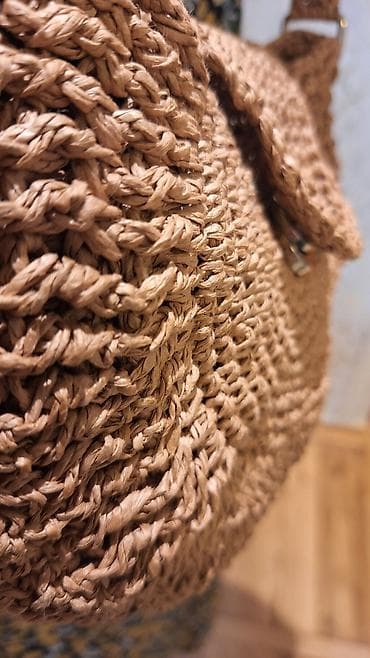 cantalar: Təbii rəngli toxunma çiyin çantası - Material: kağız/rafiya tipli — 4