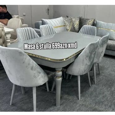 Masalar: Qonaq otağı üçün, Yeni, Açılmayan, Dördbucaq masa, 6 stul — 1