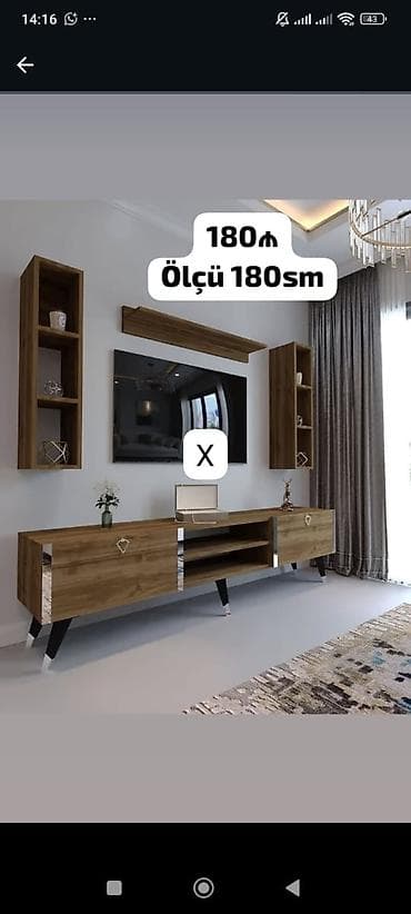 taxta ref: TV stendi və divar modulları dəsti - Ölçü: 180 sm (əsas TV altlığı) - — 1