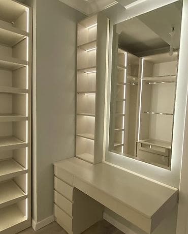 kepenek sekilleri: Məhsul: Daxili LED işıqlı qarderob sistemi və makiyaj masası Təsvir — 3