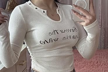 payız paltarları: Qadın uzunqollu ribli köynək - Rəng: krem/ivori - Material: elastik — 1