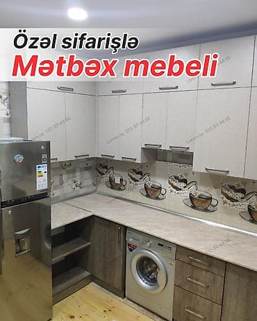 Özəl sifarişlə mətbəx mebeli - Ölçüyə uyğun layihələndirmə: L formalı