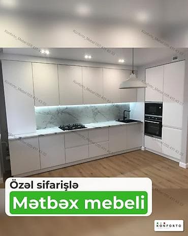 asma tavan: Özəl sifarişlə mətbəx mebeli - Minimalist, ağ rəngli, düz səthli — 1