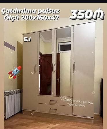 plasmas skaflar: - Üç qapılı paltar şkafı, mərkəzdə iki güzgülü qapı - Aşağı hissədə 2 — 1