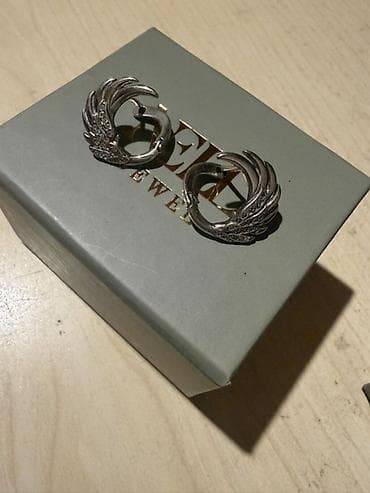 Gümüş rəngli halqa sırğalar — qanad motivli dizayn - Material: metal