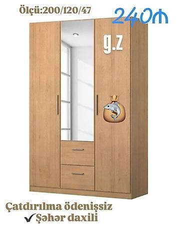 Üç qapılı paltar şkafı – güzgülü model - Ölçü: 200/120/47 sm -
