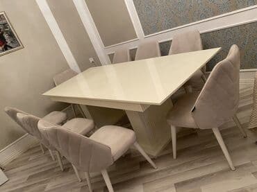 Masalar: Qonaq otağı üçün, Açılan, Dördbucaq masa, 8 stul — 2