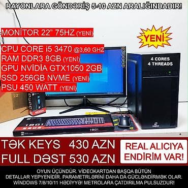 masaustu kompyuter: Oyun üçün Kompüter "Legion Core i5 3470 GTX1050 2GB 256GB NVME” ⭐Tək — 2