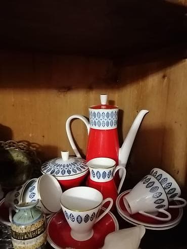 kofe dəsti: Qəhvə dəsti, rəng - Qırmızı, Farfor, 5 nəfərlik, Almaniya — 1