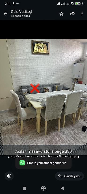 heyet ustolu: Qonaq otağı üçün, Açılan, 6 stul — 1