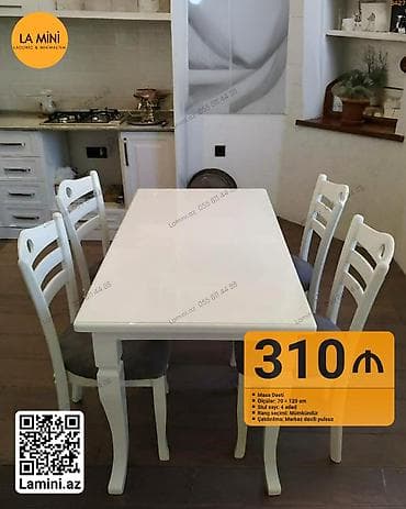 Mətbəx üçün, Açılmayan, Dördbucaq masa, 4 stul