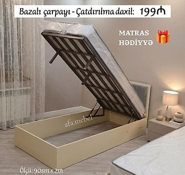 Bazalı çarpayı – ölçü: 90 sm x 2 m • Yüksəldilən mexanizmli baza