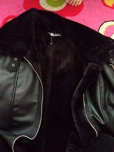 black efqan parfum: Qara süni dəridən qadın qış gödəkçəsi - Model: Aviasiya üslublu — 2