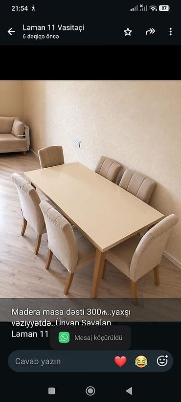 Madera masa dəsti 300₼. yaxşı vəziyyətdə. Ünvan Savalan
Ləman 11 lalafo.az -da Madera masa dəsti 300₼. yaxşı vəziyyətdə. Ünvan Savalan
Ləman 11