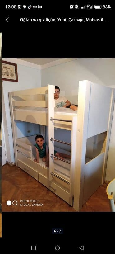 hazır pilləkənlər: Oğlan və qız üçün, Çarpayı, Matras ilə, Siyirməli, MDF — 2