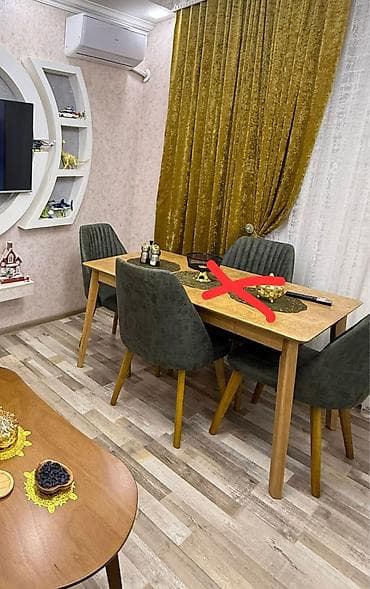 Qonaq otağı üçün, İşlənmiş, Kvadrat masa, 4 stul