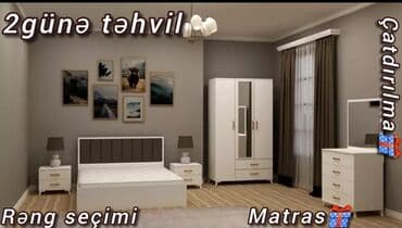 embawood tek yataq: 2 təknəfərlik çarpayı, Dolab, Termo, 2 tumba, Azərbaycan, Yeni — 1