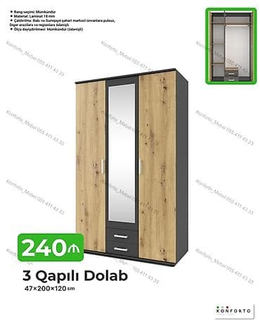 taxta ref: 3 qapılı dolab, müasir və funksional dizayna malikdir. Modelin ölçüsü — 1