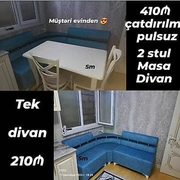 oturaca: Mətbəx üçün künc dəsti Tərkib: - Ağ rəngli masa - 2 ədəd ağ stul - — 1