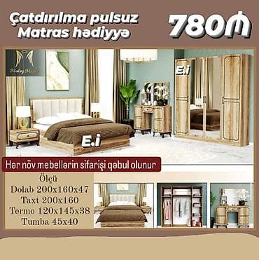 masa destleri: Yataq otağı mebel dəsti Tərkibi: - Dolab: 200×160×47 (güzgülü — 1