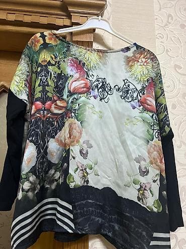 atlas şalvar: Qadın bluzası - Model: Önü çiçək və naxışlı print, arxa hissəsi tam — 2